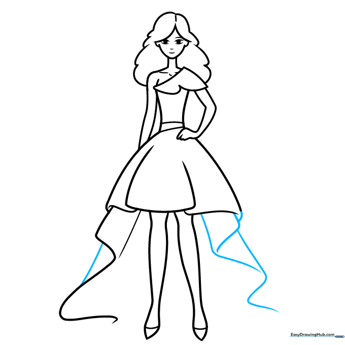 Adding extra detail lines to the skirt to show fabric texture.