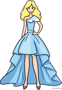 Colorful illustration of a completed fashion dress design.