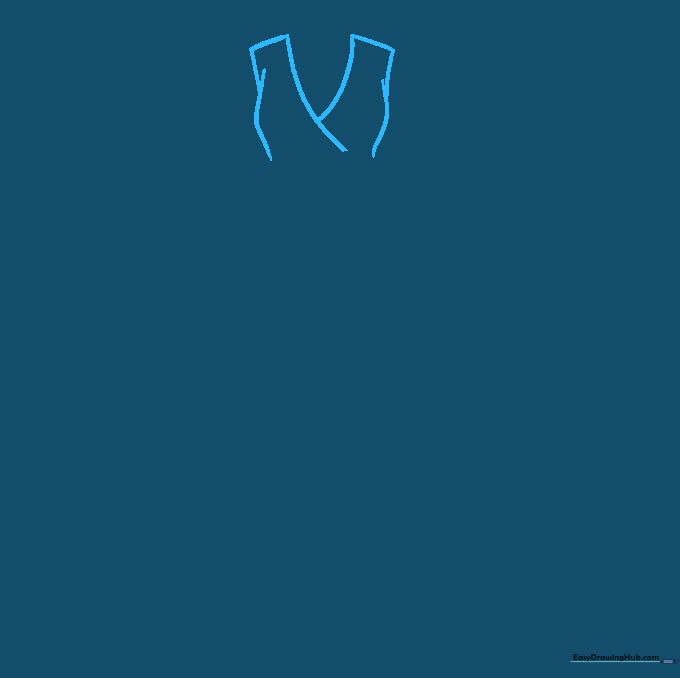 Pencil sketch of a dress bodice showing a V-neckline and shoulder outlines