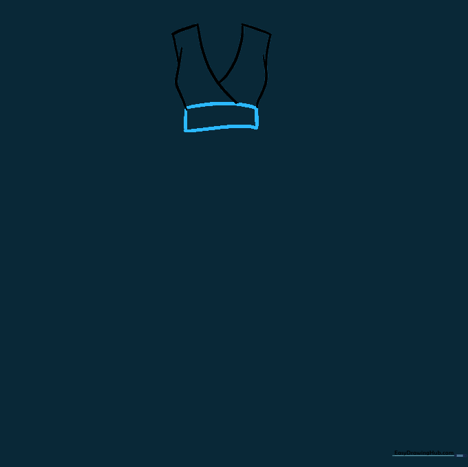 Drawing the rectangular waistband of the dress beneath the bodice