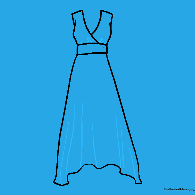 Adding small curved lines to the skirt to represent fabric folds and creases