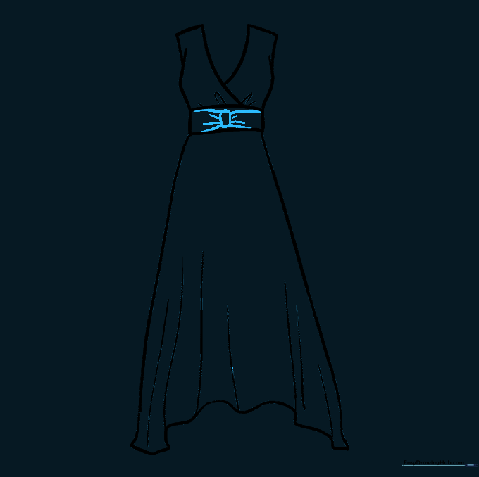 Detailing a bow on the dress waistband with a central knot and loops