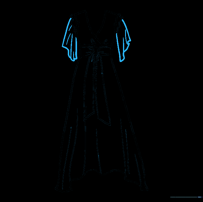 Drawing the full sleeves of the dress with added fold details