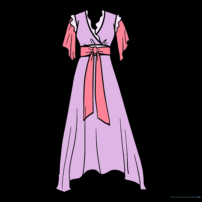 A fully colored and finished dress drawing ready for display