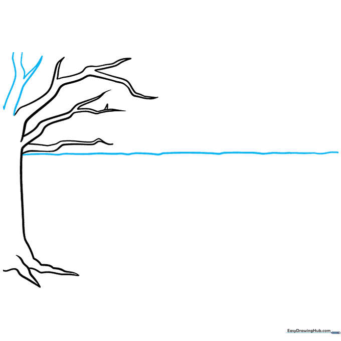 Sketch showing the completed tree structure and a horizontal line representing the horizon.