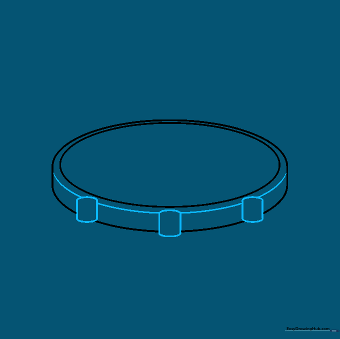 Drawing the drum rim with internal curved lines and small cylindrical lugs on the front.