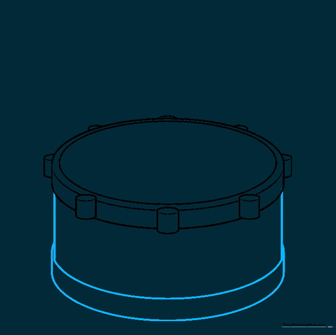 Sketching the bottom rim of the drum to establish the base structure.