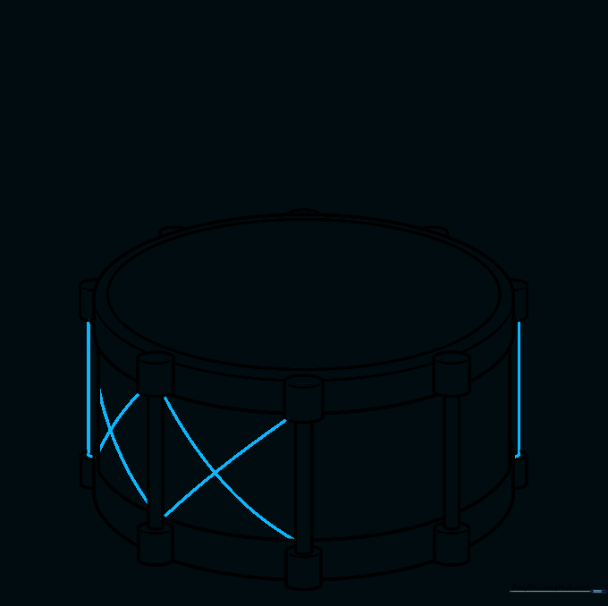 Adding decorative X patterns between the tension rods of the drum.