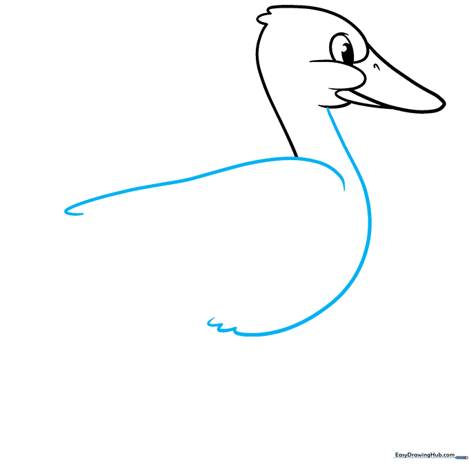 Outlining the duck's neck and belly with textured feather strokes.