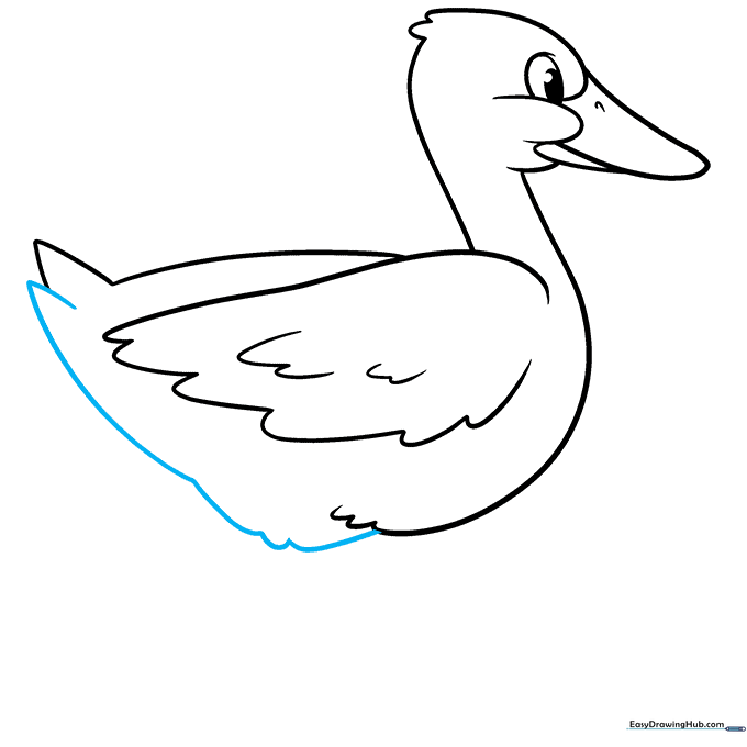 Closing the duck's body outline and preparing the leg attachment point.