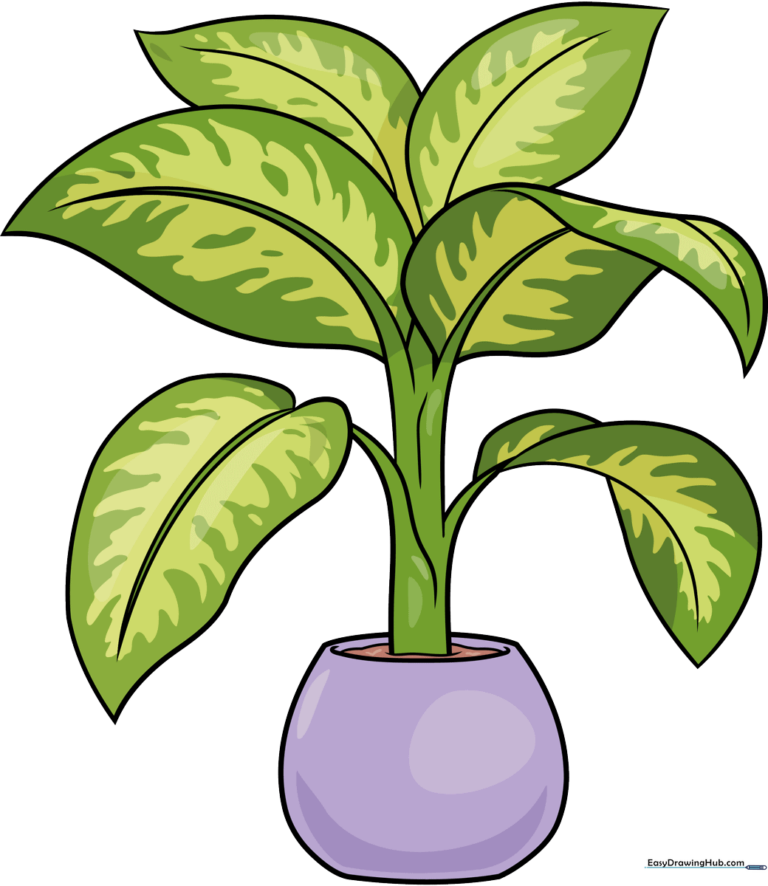 A colorful, cartoon-style Dumb Cane plant in a pot, perfect for beginner artists.