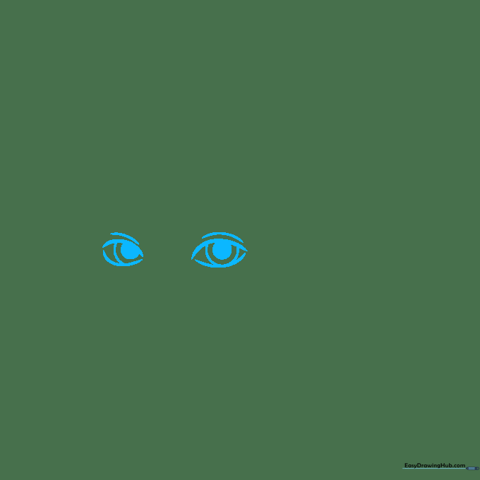 Two eye outlines drawn in a 3/4 perspective with light pencil guidelines.