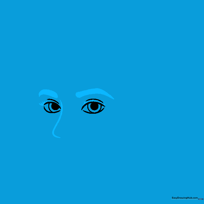 Close up of eyes with added eyelashes and a simple nose hook.
