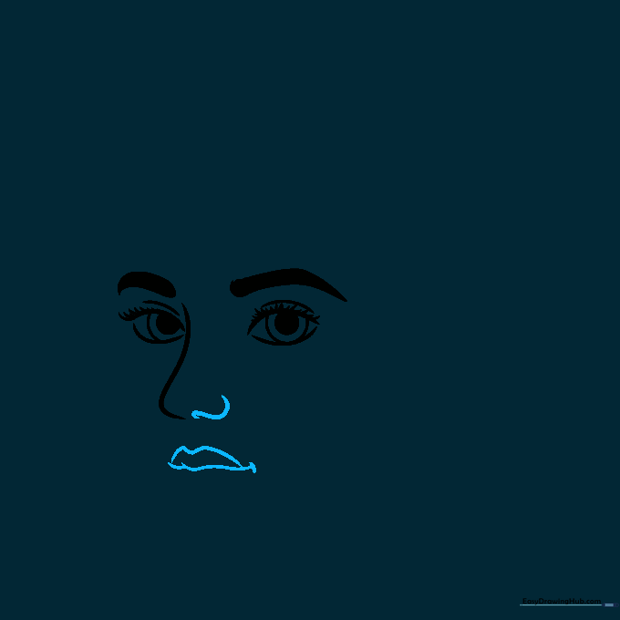 Detailed sketch of a nose and mouth showing the 3/4 angle.