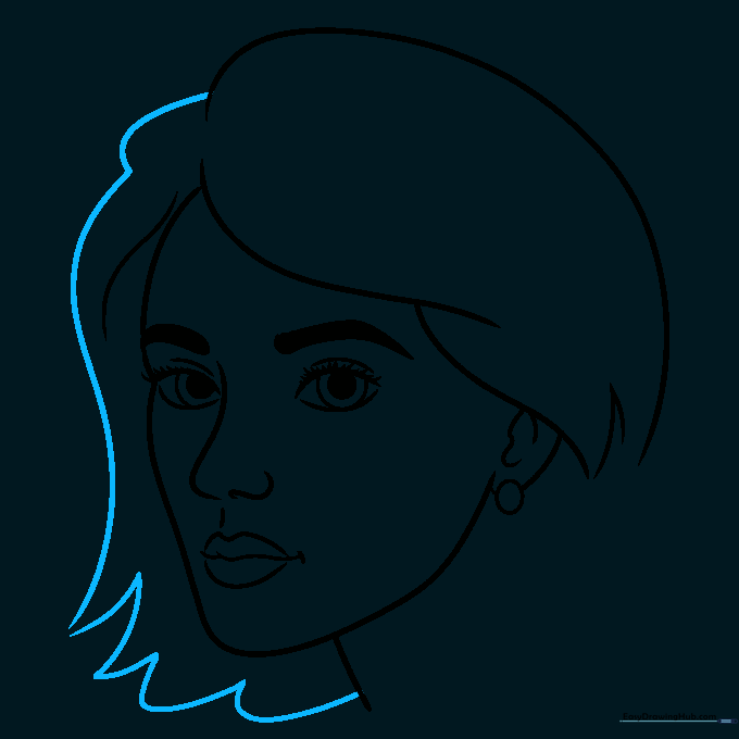 Adding texture to the hair with wavy lines and triangles.