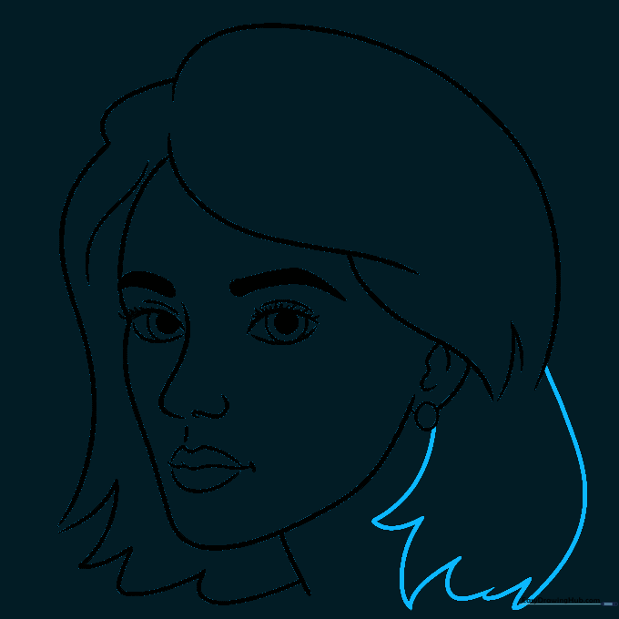 Connecting the hair sections to complete the silhouette.
