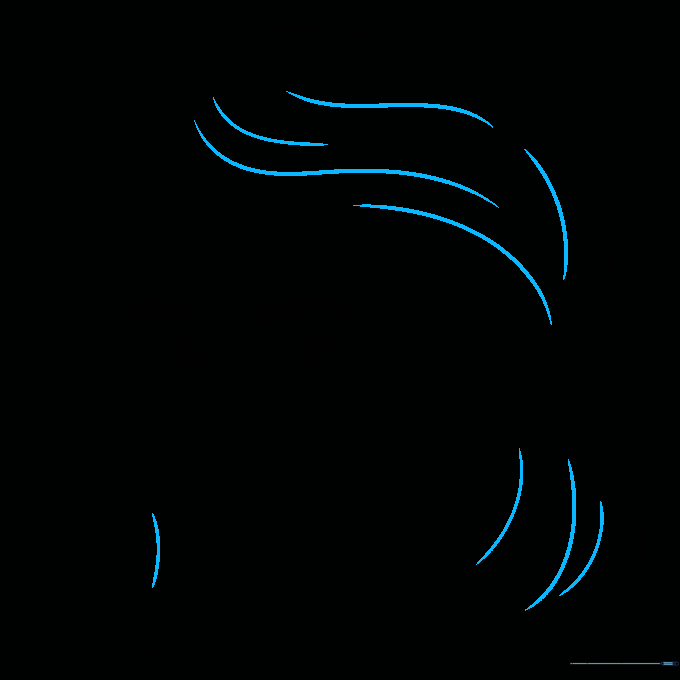 Adding final texture lines to the hair for depth.