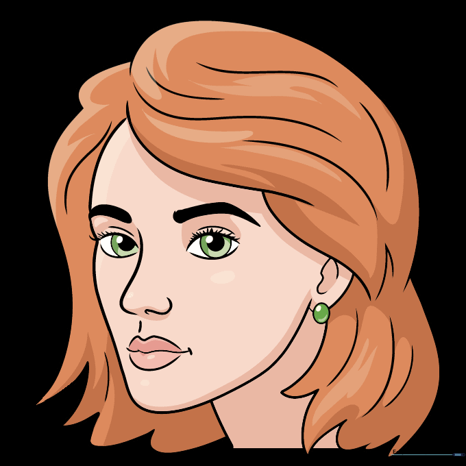 The completed, colored 3/4 view face drawing.