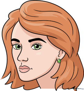 A colorful, finished portrait of a face drawn from a 3/4 perspective.
