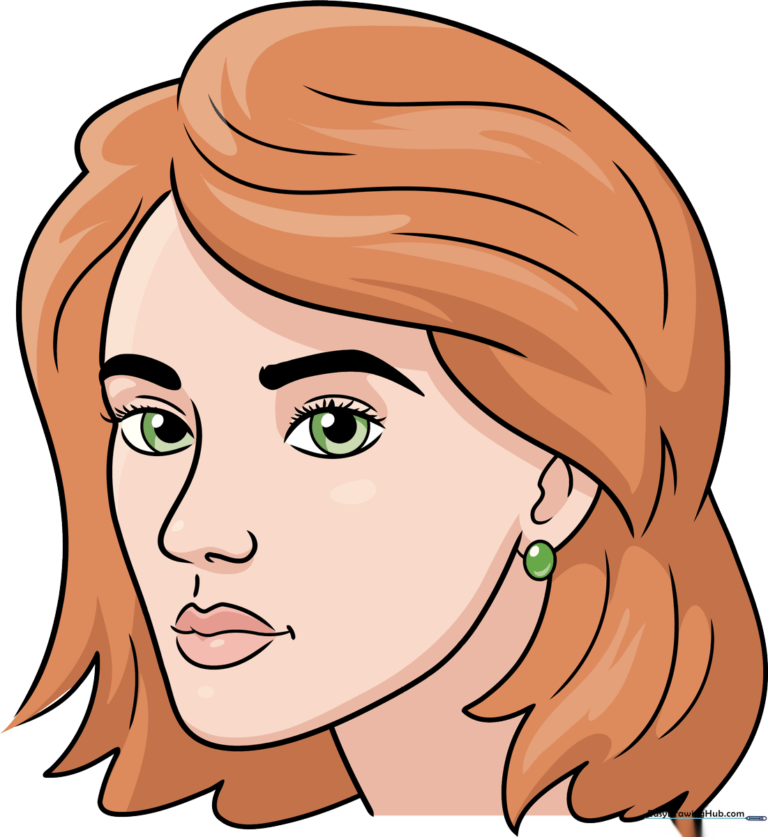 A colorful, finished portrait of a face drawn from a 3/4 perspective.