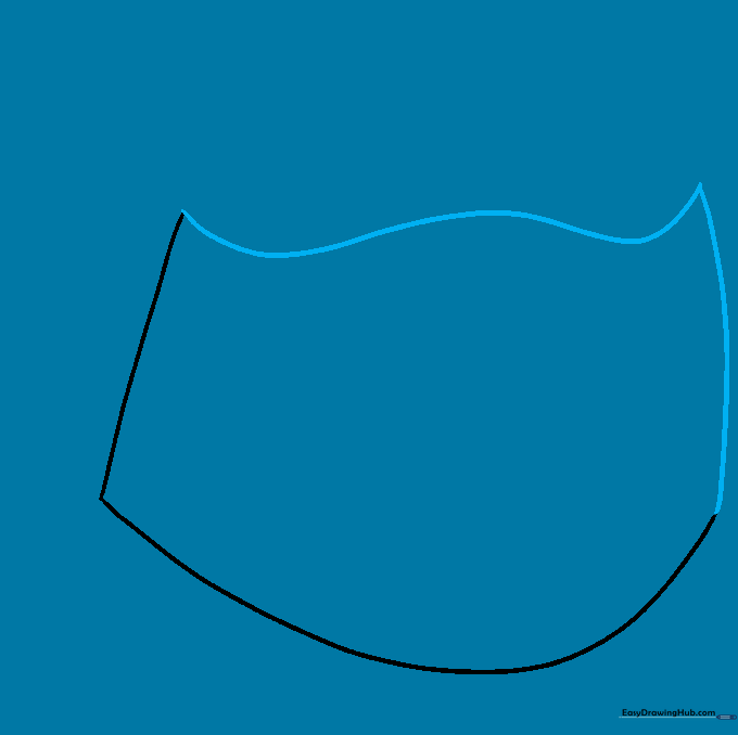 The completed outline of a face mask with sharp corners at the top and sides.