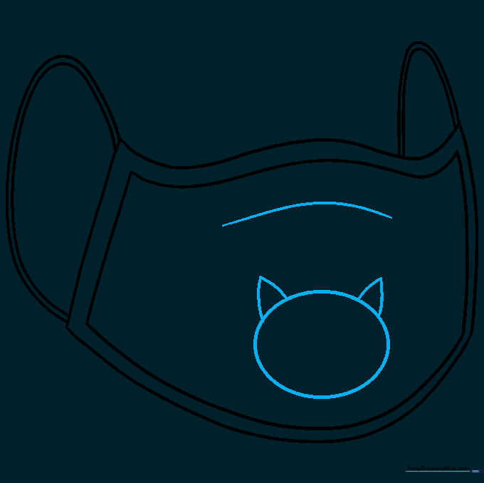 Adding a central contour line and the basic oval and triangle shapes for a cat face.