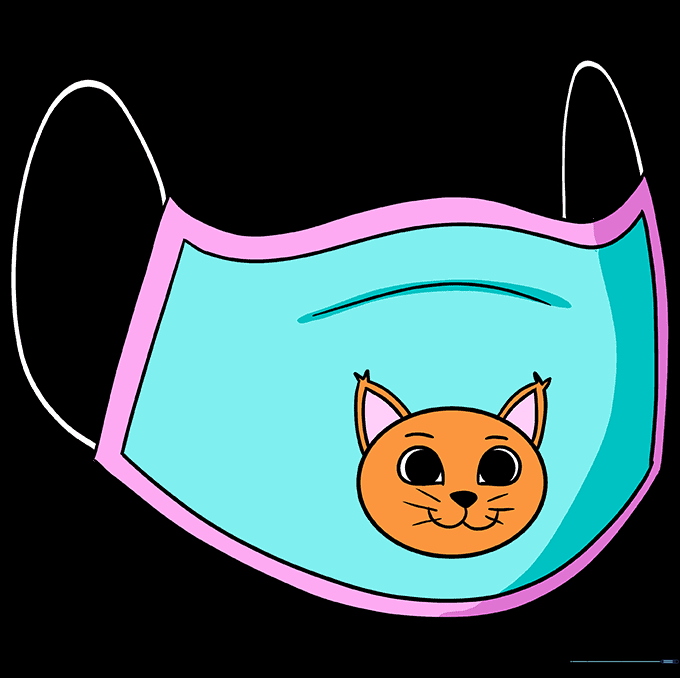 The final colored drawing of a cat face mask.