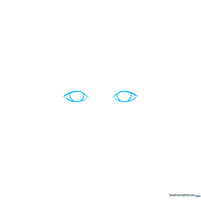 Close-up of two eye outlines drawn with simple curved lines on white paper.