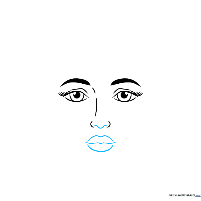 Detailed sketch of the nose tip and mouth with lips.