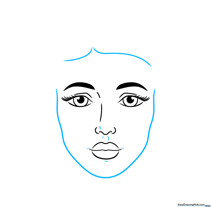 Outlining the jawline, chin, and hairline for the face structure.