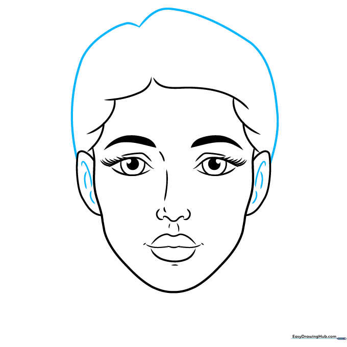 Refining the hair shape and adding inner ear details.
