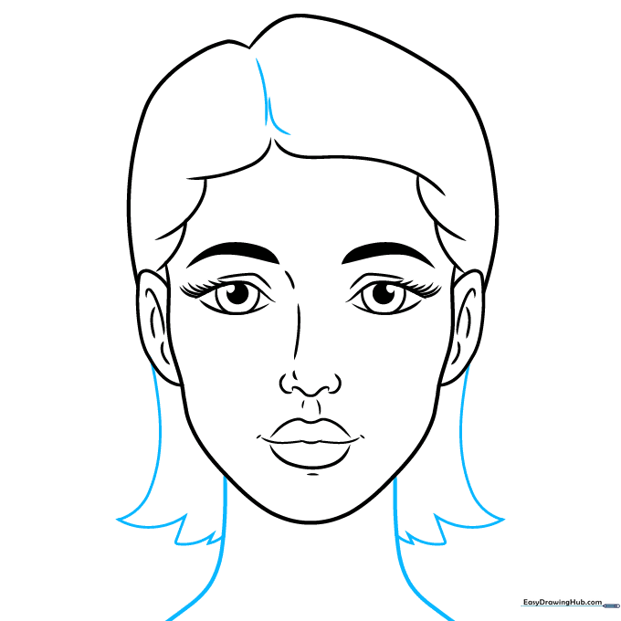 Drawing the neck and adding texture to the hair ends.