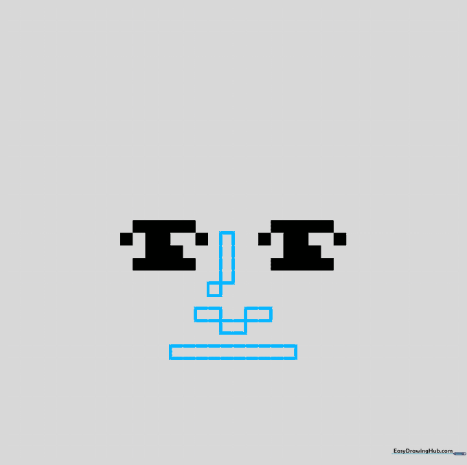 Detailed pixel art drawing showing the nose structure being built with small rectangular blocks.