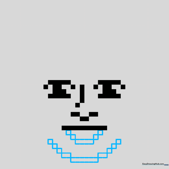 Step-by-step progression of a pixel art mouth, showing the use of squares to create a symmetrical shape.