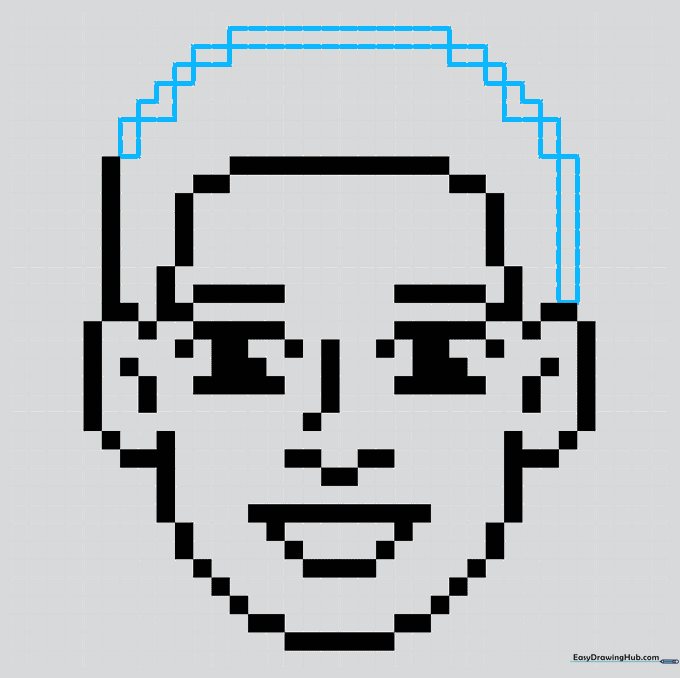 Completed dome-shaped hair outline on a pixel art face.