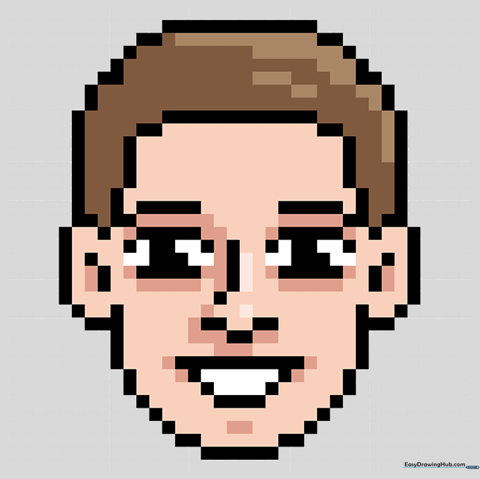Fully colored pixel art face showing shading and highlights for a 3D effect.