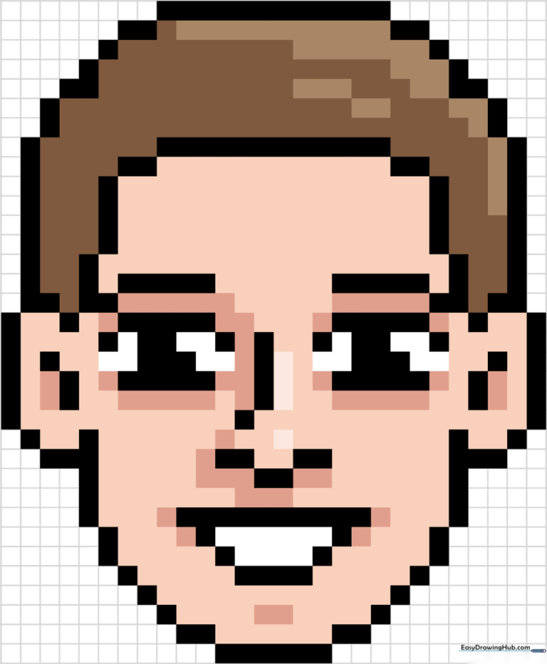 Colorful, finished pixel art face character design.