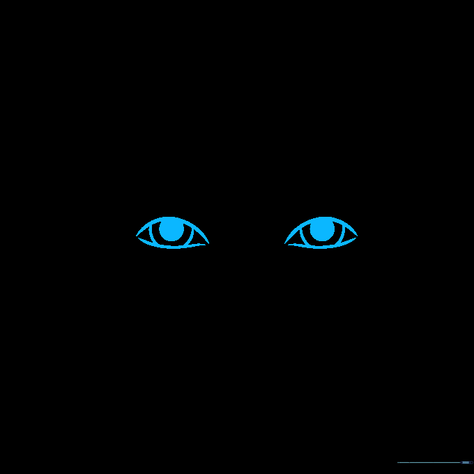 Two lemon-shaped eye outlines with circular irises drawn on white paper.