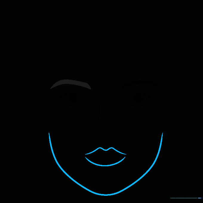 Face outline showing the jawline and detailed lip shapes.
