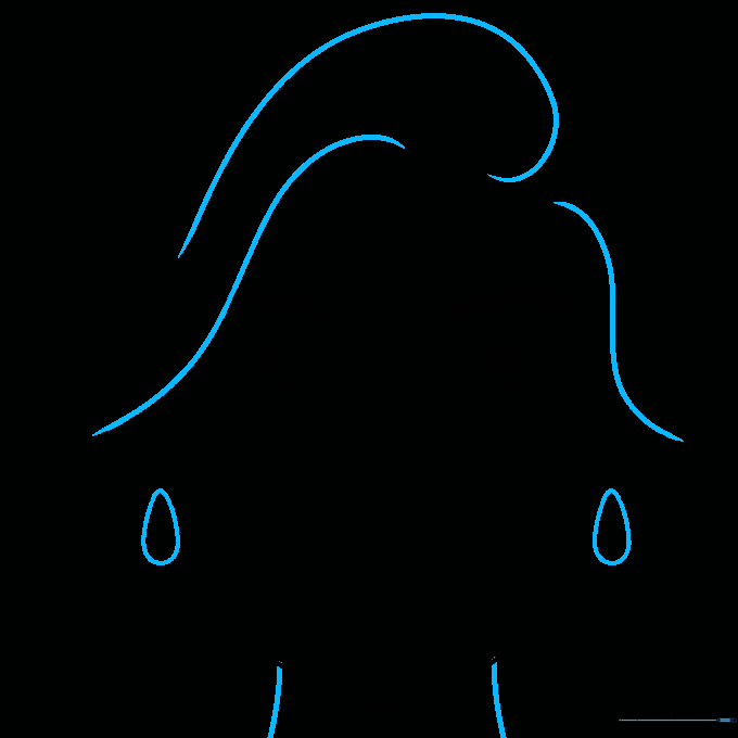 Portrait sketch showing initial hair waves, earrings, and neck lines.