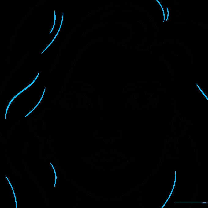Completed hair outline with added depth and texture lines.