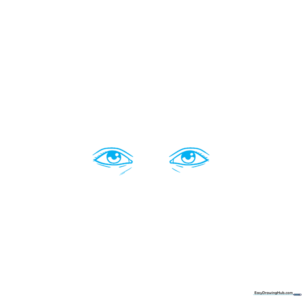 Close-up sketch of two human eyes with detailed irises and pupils on white paper.