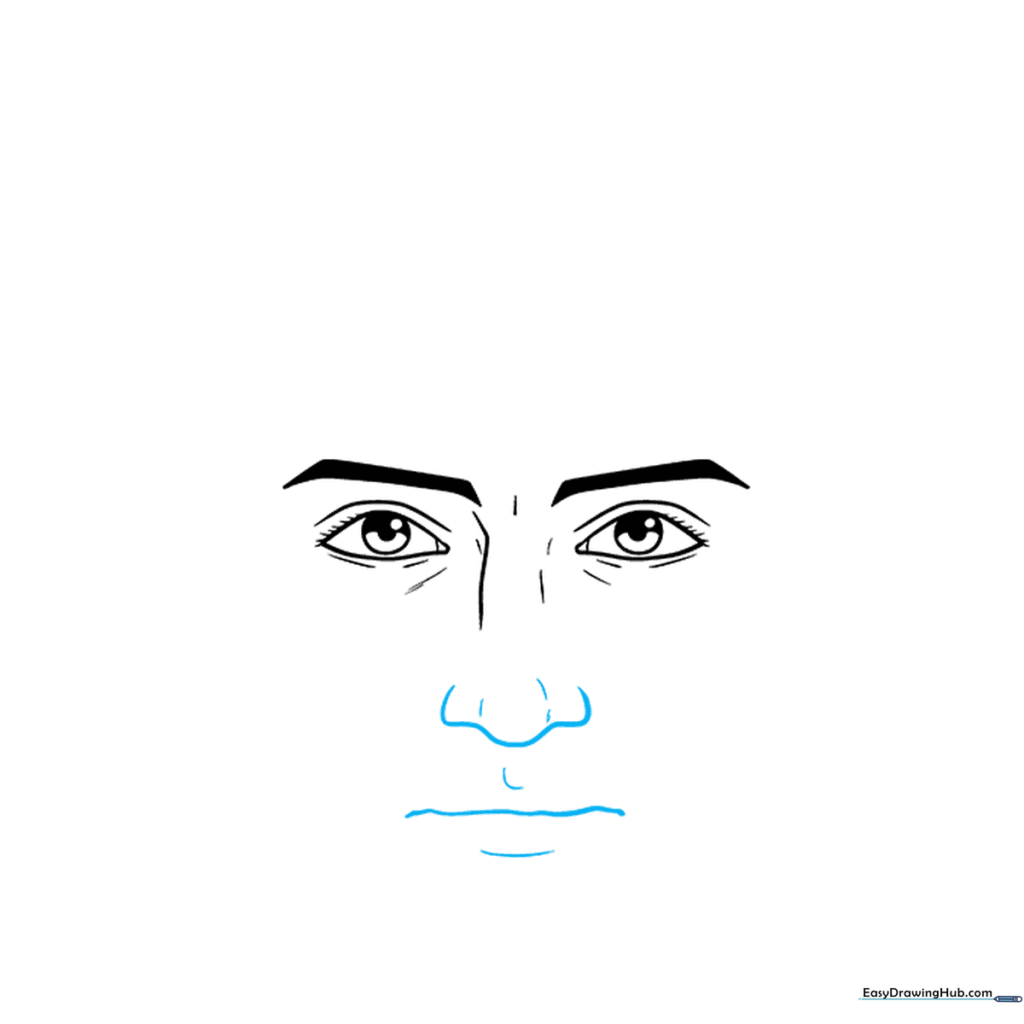 Detailed sketch showing the nose structure and a neutral mouth line.