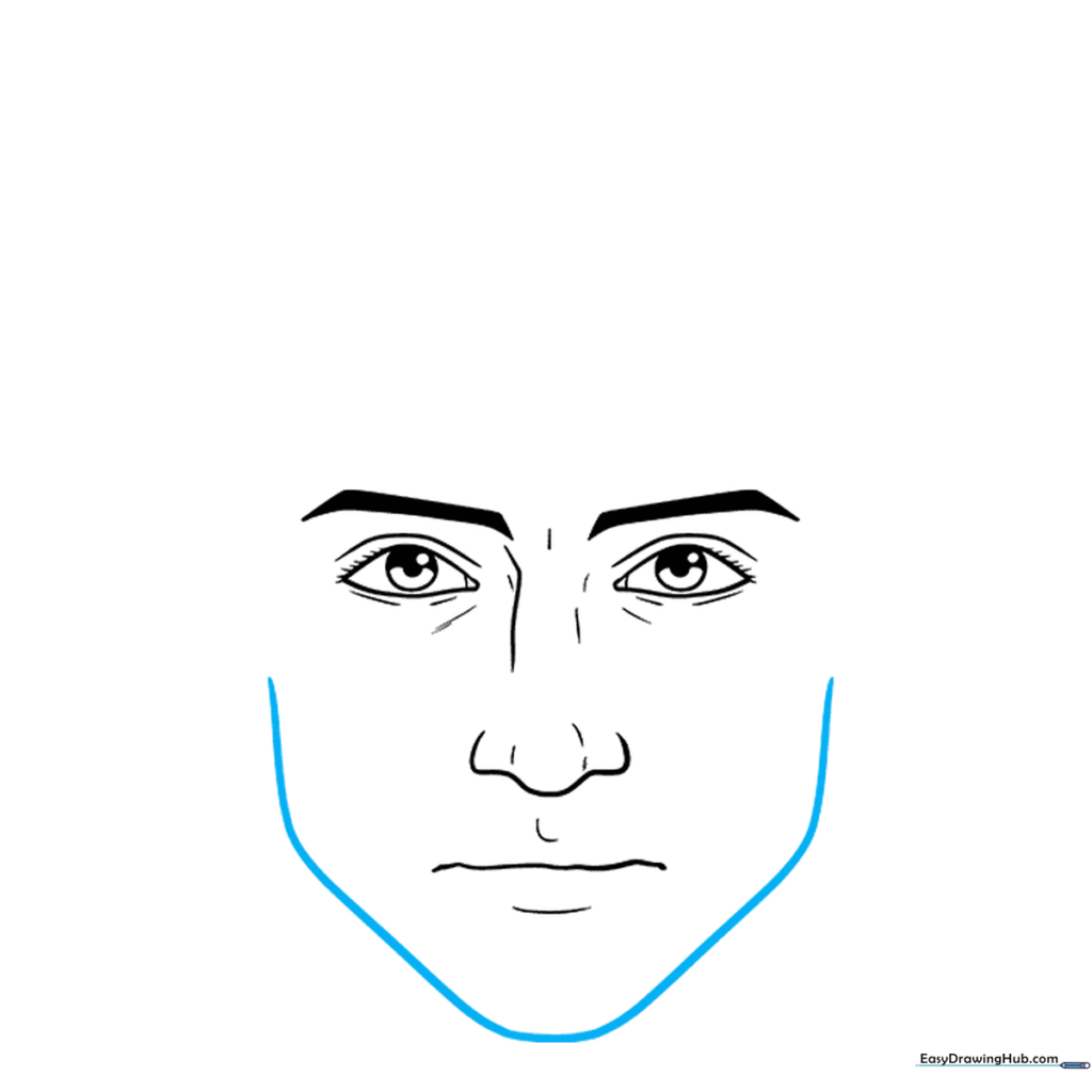The outline of a face shape including the chin and cheeks.