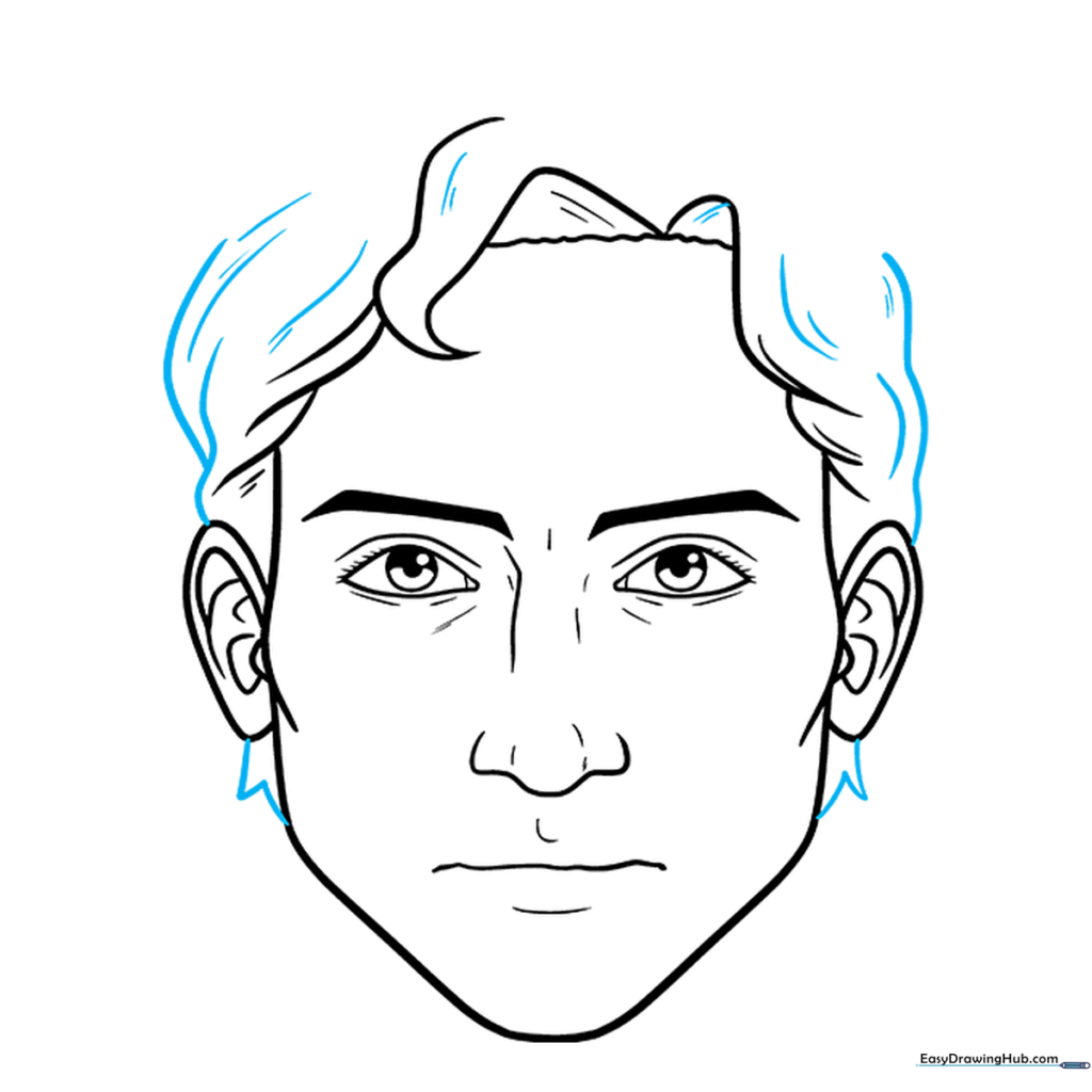 Adding more volume to the hair using layered curved lines.