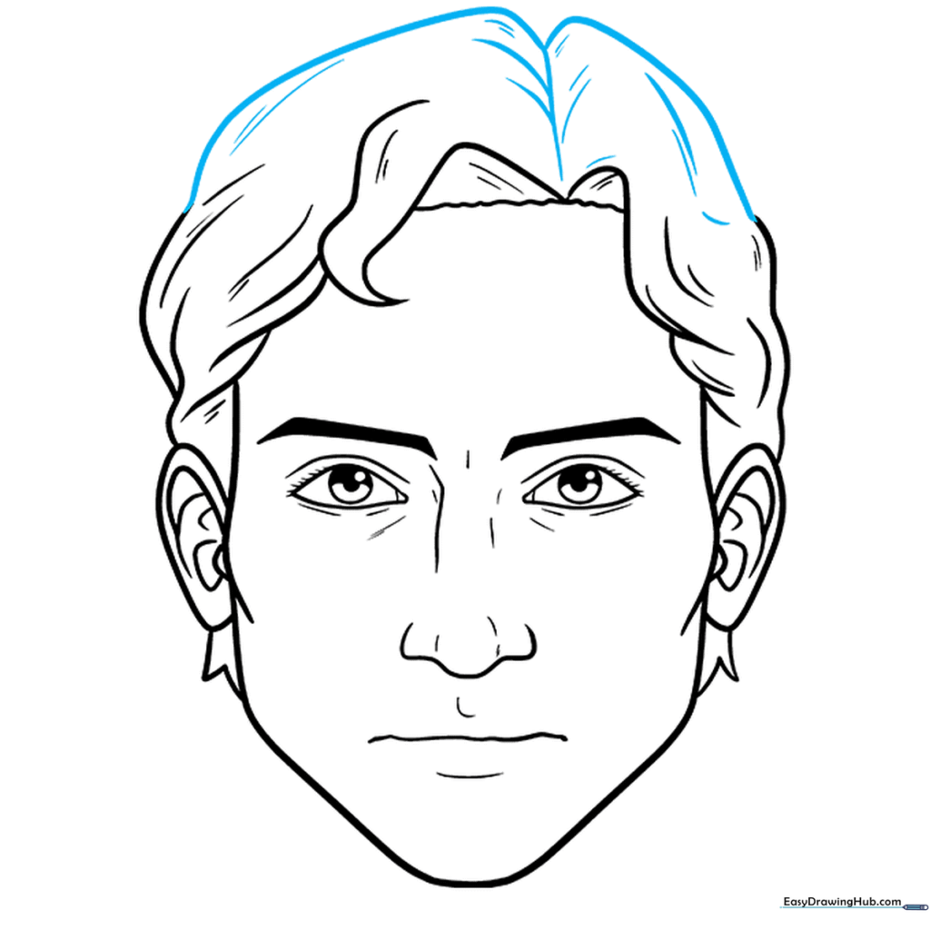 Finished hair outline with added texture lines.