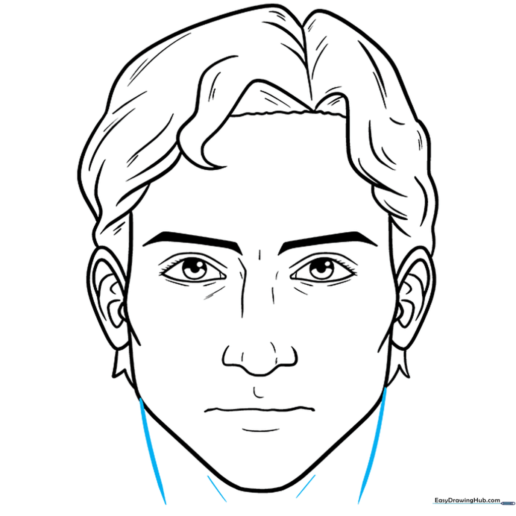 Adding the neck to the completed face drawing.