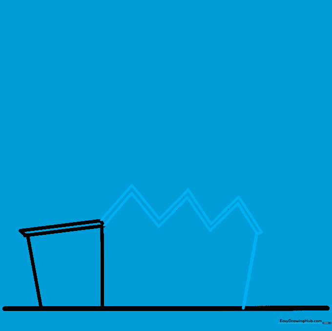 Adding zigzag lines to the factory roof to represent corrugated metal roofing.