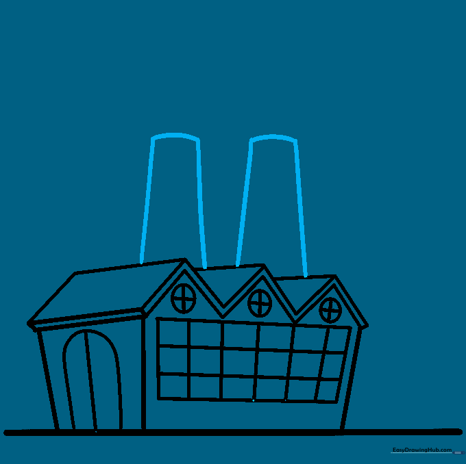 Adding two tall smokestacks to the top of the factory building.