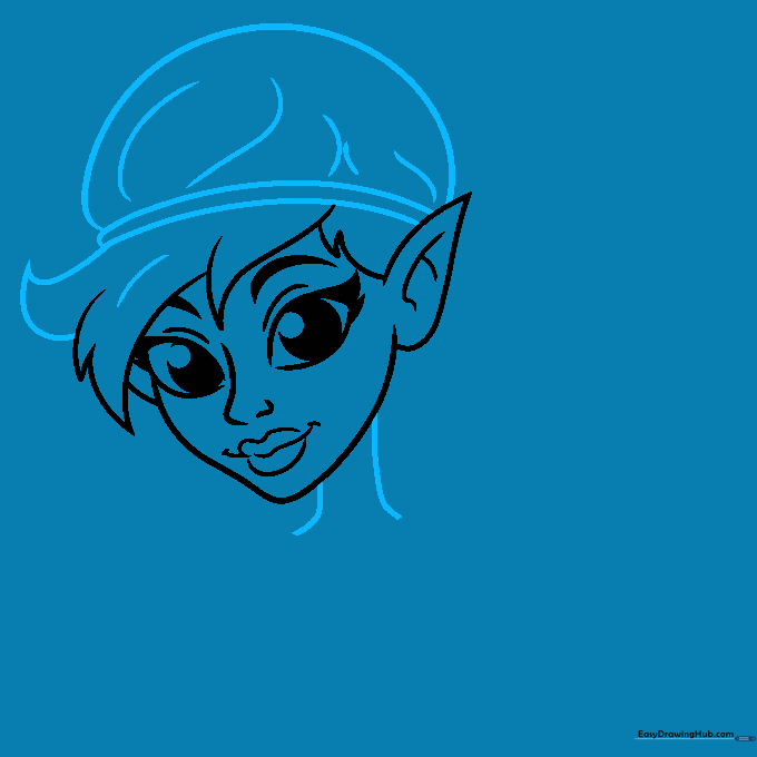 Drawing a whimsical mushroom-style hat on top of the fairy's head.